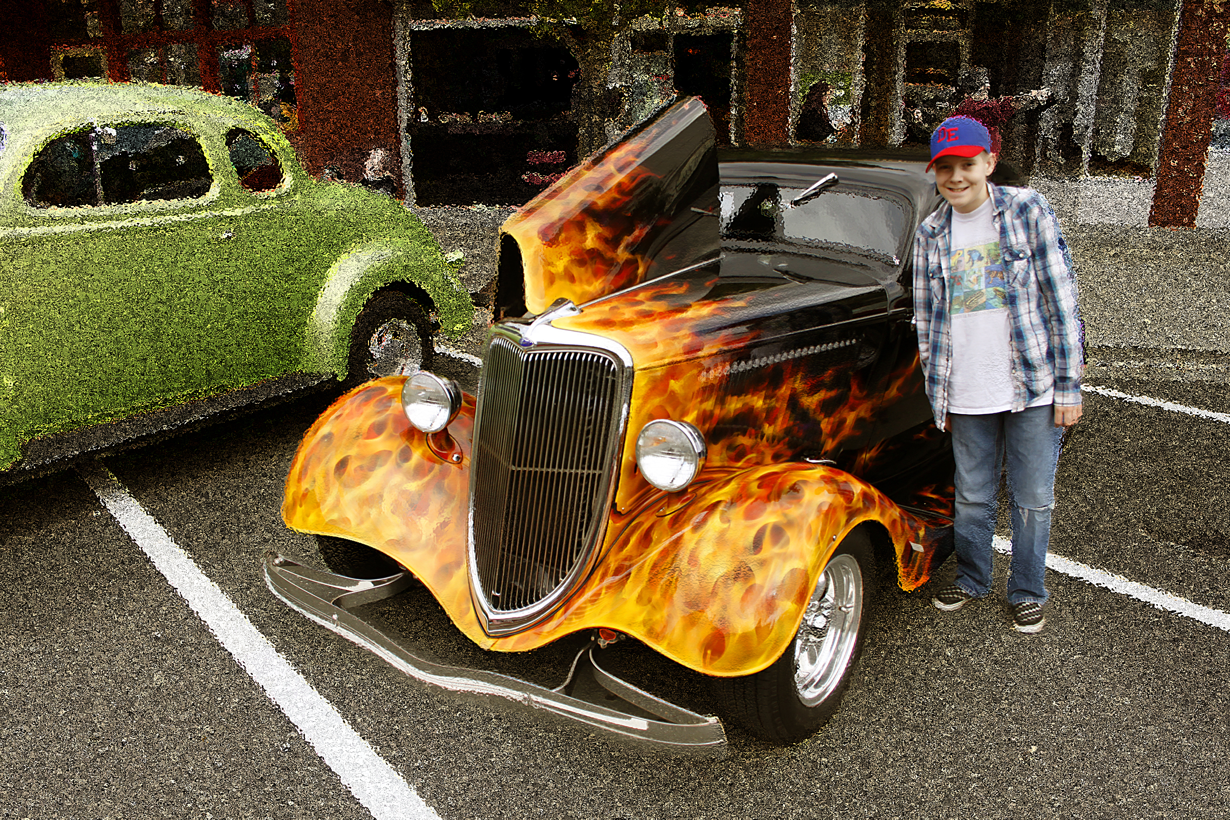 Son in car show